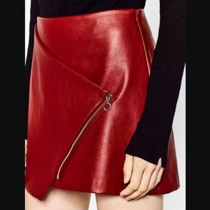 Zara Crimson Red Crossover Zippered Mini Skirt